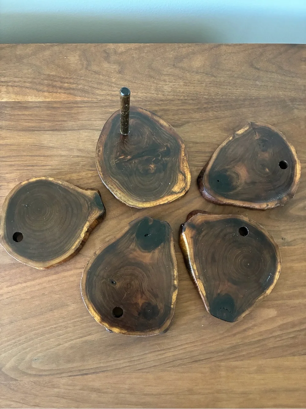 Rustic Live Edge Wood Coaster Set of 4 | Natural Raw Edge Wooden Drink Coasters